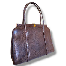 Load image into Gallery viewer, Vintage Brown Lizard Leather Frame Handbag

