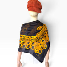 Load image into Gallery viewer, Vintage Céline Paris Black &amp; Gold Chain Silk Scarf

