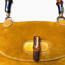 Load image into Gallery viewer, Vintage Gucci Bamboo Suede Top Handle Bag in Mustard
