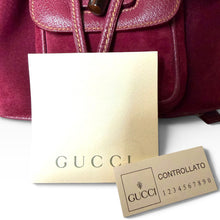 Load image into Gallery viewer, Vintage Gucci Bamboo Suede Backpack in Bordeaux
