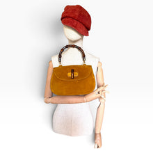 Load image into Gallery viewer, Vintage Gucci Bamboo Suede Top Handle Bag in Mustard
