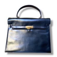 Load image into Gallery viewer, Vintage Italian Black Leather Kelly-Style Handbag
