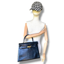 Load image into Gallery viewer, Vintage Italian Black Leather Kelly-Style Handbag
