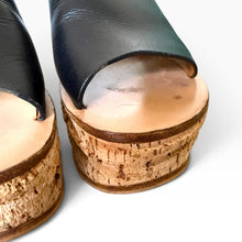 Load image into Gallery viewer, Chloé “Camille” Black Leather Cork Platform Wedges – Size 39
