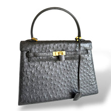 Load image into Gallery viewer, Vintage Ostrich Leather Top Handle Bag with Gold Hardware
