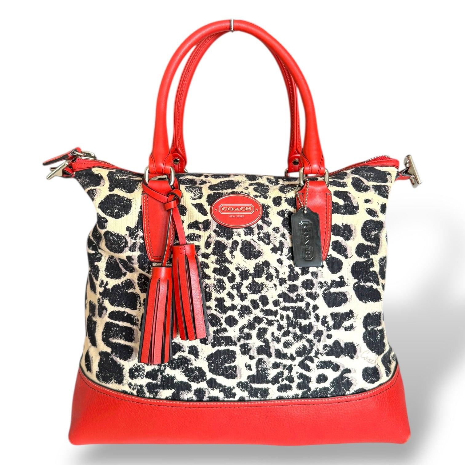 Y2K Coach Leopard Print Canvas and Red Leather Shoulder Bag
