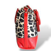 Load image into Gallery viewer, Y2K Coach Leopard Print Canvas and Red Leather Shoulder Bag

