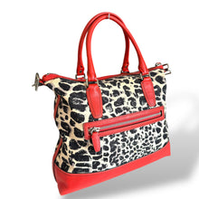 Load image into Gallery viewer, Y2K Coach Leopard Print Canvas and Red Leather Shoulder Bag
