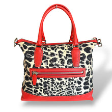 Load image into Gallery viewer, Y2K Coach Leopard Print Canvas and Red Leather Shoulder Bag
