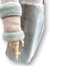 Load image into Gallery viewer, Vintage Taupe Sheepskin Suede Coat with Oversized Fur Hood
