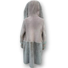 Load image into Gallery viewer, Vintage Taupe Sheepskin Suede Coat with Oversized Fur Hood
