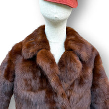 Load image into Gallery viewer, Vintage Chocolate Brown Rabbit Fur Coat with Sculpted Collar
