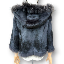 Load image into Gallery viewer, Vintage Black Rabbit Fur Hooded Jacket with Fox Fur Trim
