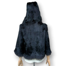 Load image into Gallery viewer, Vintage Black Rabbit Fur Hooded Jacket with Fox Fur Trim
