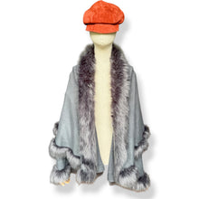 Load image into Gallery viewer, Silver Grey Faux Fur Trim Cape Poncho
