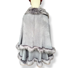 Load image into Gallery viewer, Silver Grey Faux Fur Trim Cape Poncho
