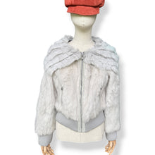 Load image into Gallery viewer, Vintage Grey Rabbit Fur Bomber Jacket with Knit Fur Collar
