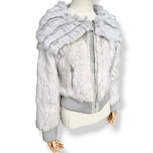 Load image into Gallery viewer, Vintage Grey Rabbit Fur Bomber Jacket with Knit Fur Collar
