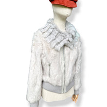 Load image into Gallery viewer, Vintage Grey Rabbit Fur Bomber Jacket with Knit Fur Collar
