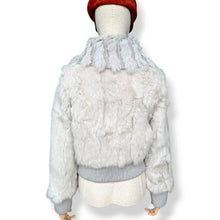 Load image into Gallery viewer, Vintage Grey Rabbit Fur Bomber Jacket with Knit Fur Collar
