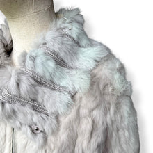 Load image into Gallery viewer, Vintage Grey Rabbit Fur Bomber Jacket with Knit Fur Collar

