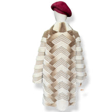 Load image into Gallery viewer, Vintage Rabbit Fur Chevron Coat in Cream and Mocha
