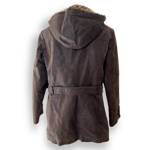 Vintage Brown Leather Anorak with Faux Fur Trim