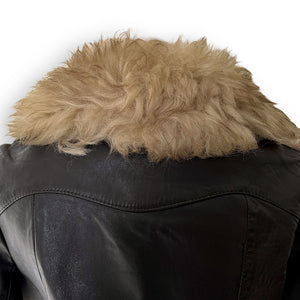 Vintage 1970's Fur Trim Leather Coat