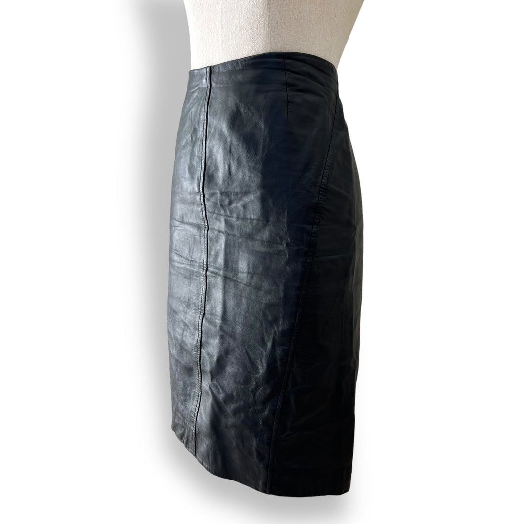 Vintage Black Leather Pencil Skirt