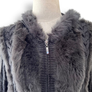 Vintage Rabbit Fur Jacket with Knitted Details