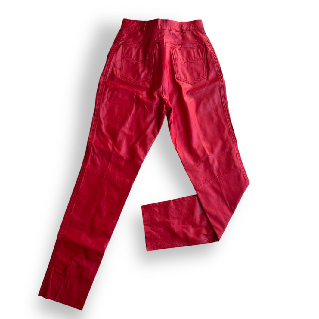 Vintage Cherry Red Leather Pants