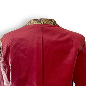 Vintage Cherry Red Leather Jacket with Snakeskin Trim