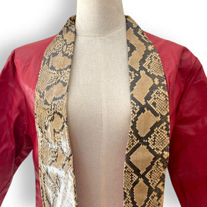 Vintage Cherry Red Leather Jacket with Snakeskin Trim