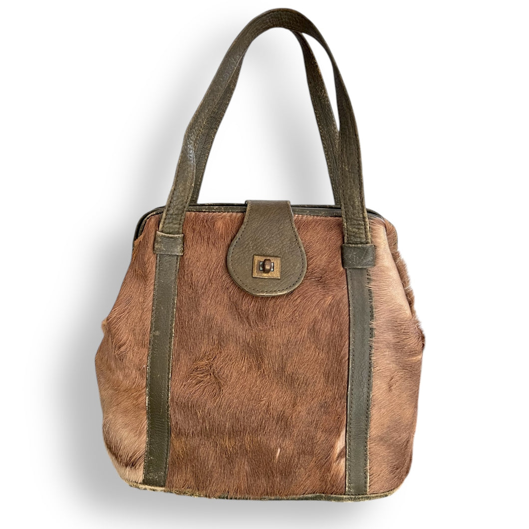 Vintage Springbok Structured Bag with Khaki Leather