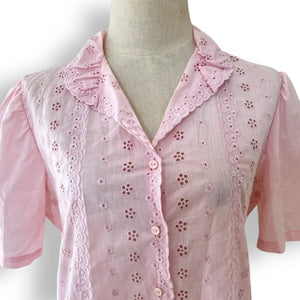 Vintage Anglaise Pink Cotton Blouse