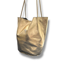Load image into Gallery viewer, Unbillion Metallic Gold Leather Shopper Tote

