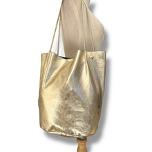Load image into Gallery viewer, Unbillion Metallic Gold Leather Shopper Tote
