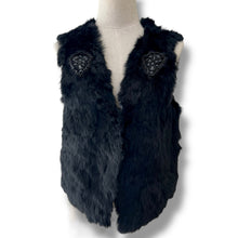 Load image into Gallery viewer, Black Rabbit Fur Gilet with Beaded Detail
