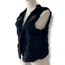 Load image into Gallery viewer, Black Rabbit Fur Gilet with Beaded Detail
