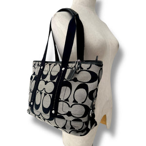 Coach Black & Grey Signature Jacquard Tote