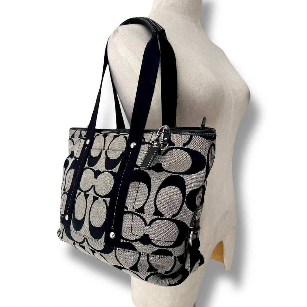 Coach Black & Grey Signature Jacquard Tote