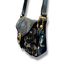 Load image into Gallery viewer, Coach Signature Mini Crossbody – Navy Monogram with Gold Buckle
