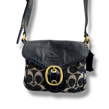 Load image into Gallery viewer, Coach Signature Mini Crossbody – Navy Monogram with Gold Buckle
