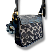 Load image into Gallery viewer, Coach Signature Mini Crossbody – Navy Monogram with Gold Buckle
