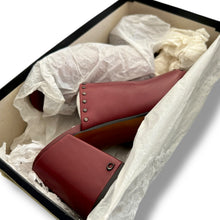 Load image into Gallery viewer, Coach Studded Leather Mules – Oxblood Leather, Block Heel (EU 36/UK4)
