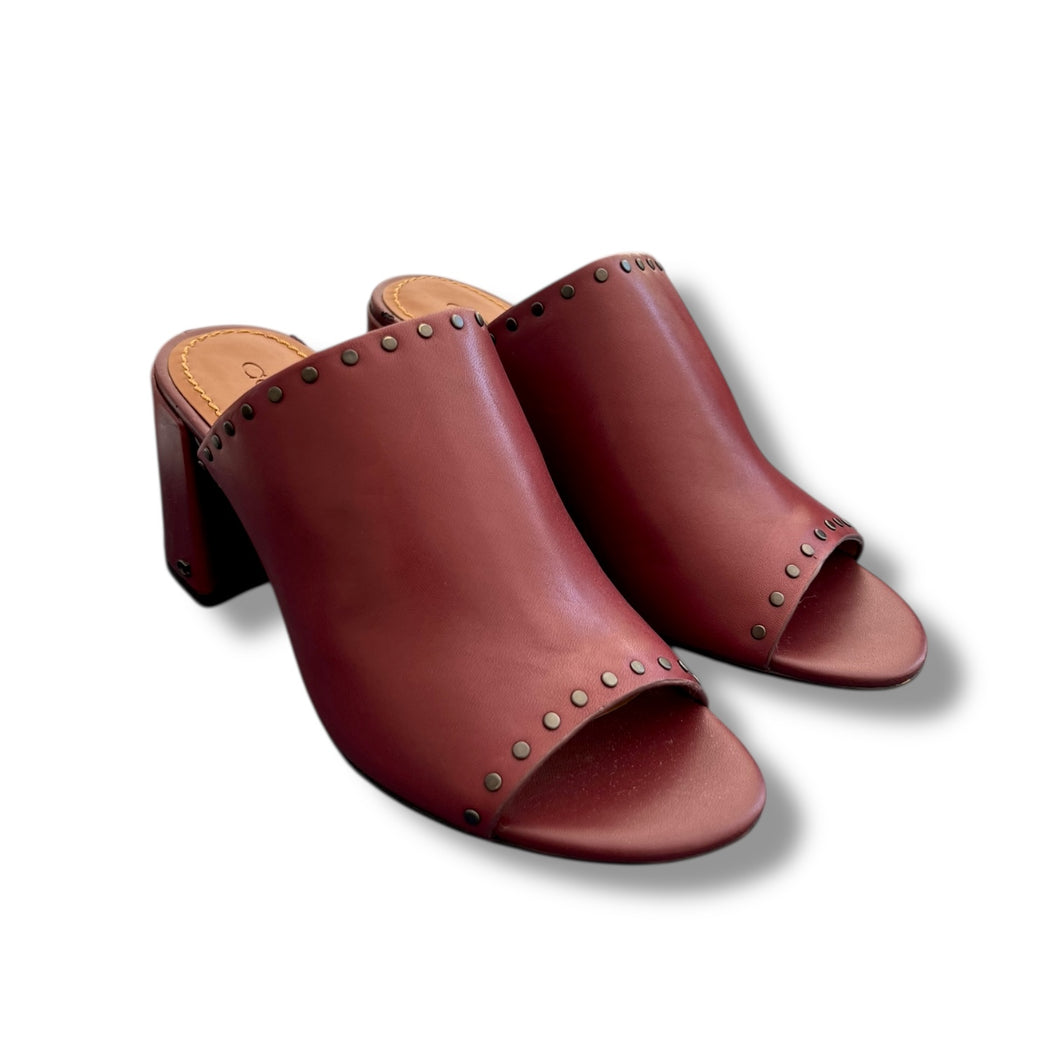 Coach Studded Leather Mules – Oxblood Leather, Block Heel (EU 36/UK4)