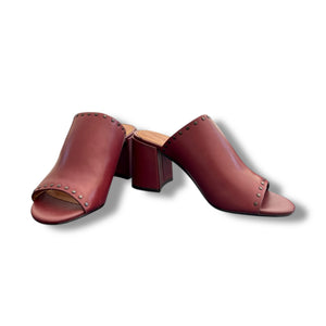 Coach Studded Leather Mules – Oxblood Leather, Block Heel (EU 36/UK4)