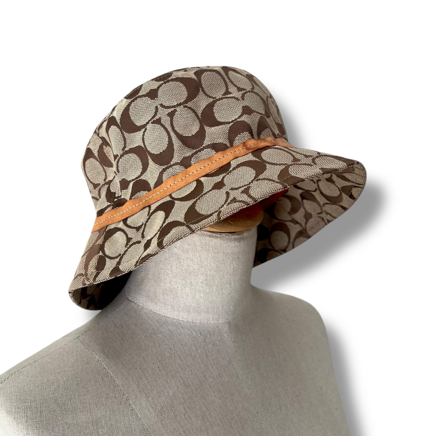 Coach Monogram Canvas Bucket Hat with Leather Trim – M/L 