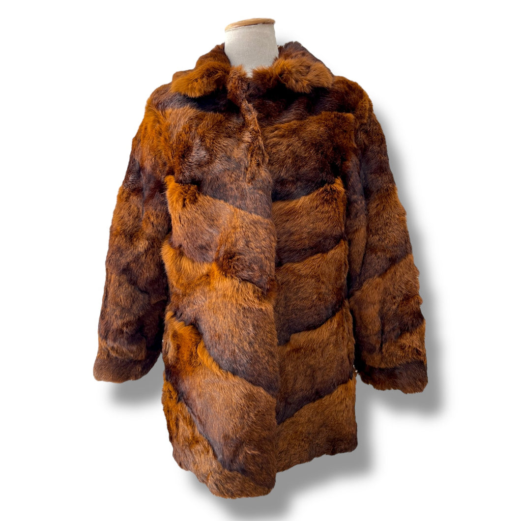 Vintage Rabbit Fur Coat in Auburn and Chocolate Hues
