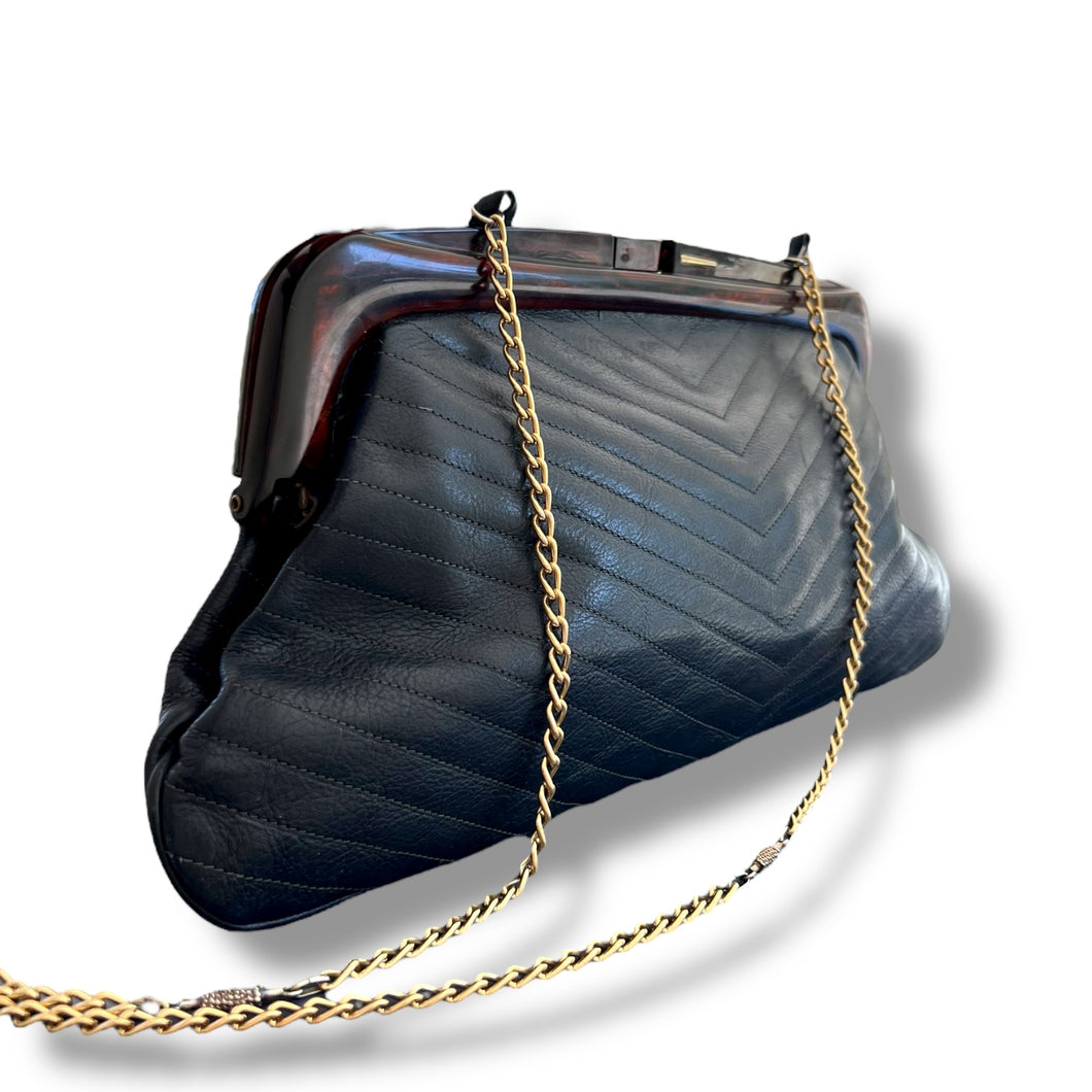 Vintage Carpel Quilted Leather Frame Clutch